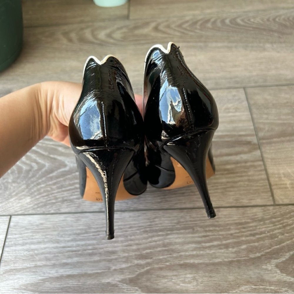 Hugo Boss Peep Toe Patent  Leather Black and White Trim Pumps - Picture 13 of 15